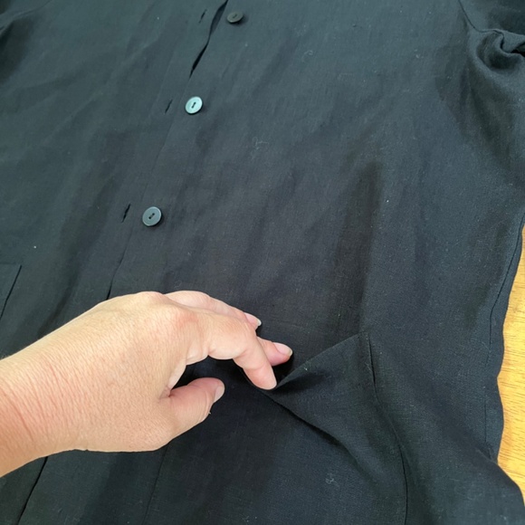 Eileen Fisher Linen Black Jacket Boxy Fit Cropped Length Front Pockets, Size Mp - Picture 9 of 16